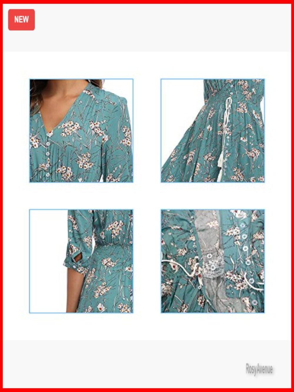 Floral Maxi Dress with Sleeves, Boho Beach Dress, Lightweight Rayon - Picture 3 of 7